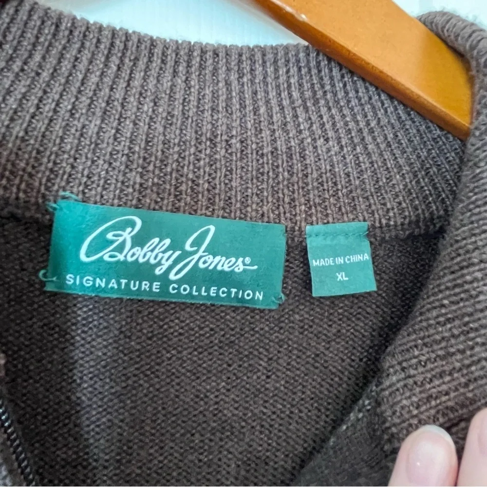 NWT Bobby Jones Signature Brown Patterned 1/4 Zip-Up 100% Wool Sweater Size XL